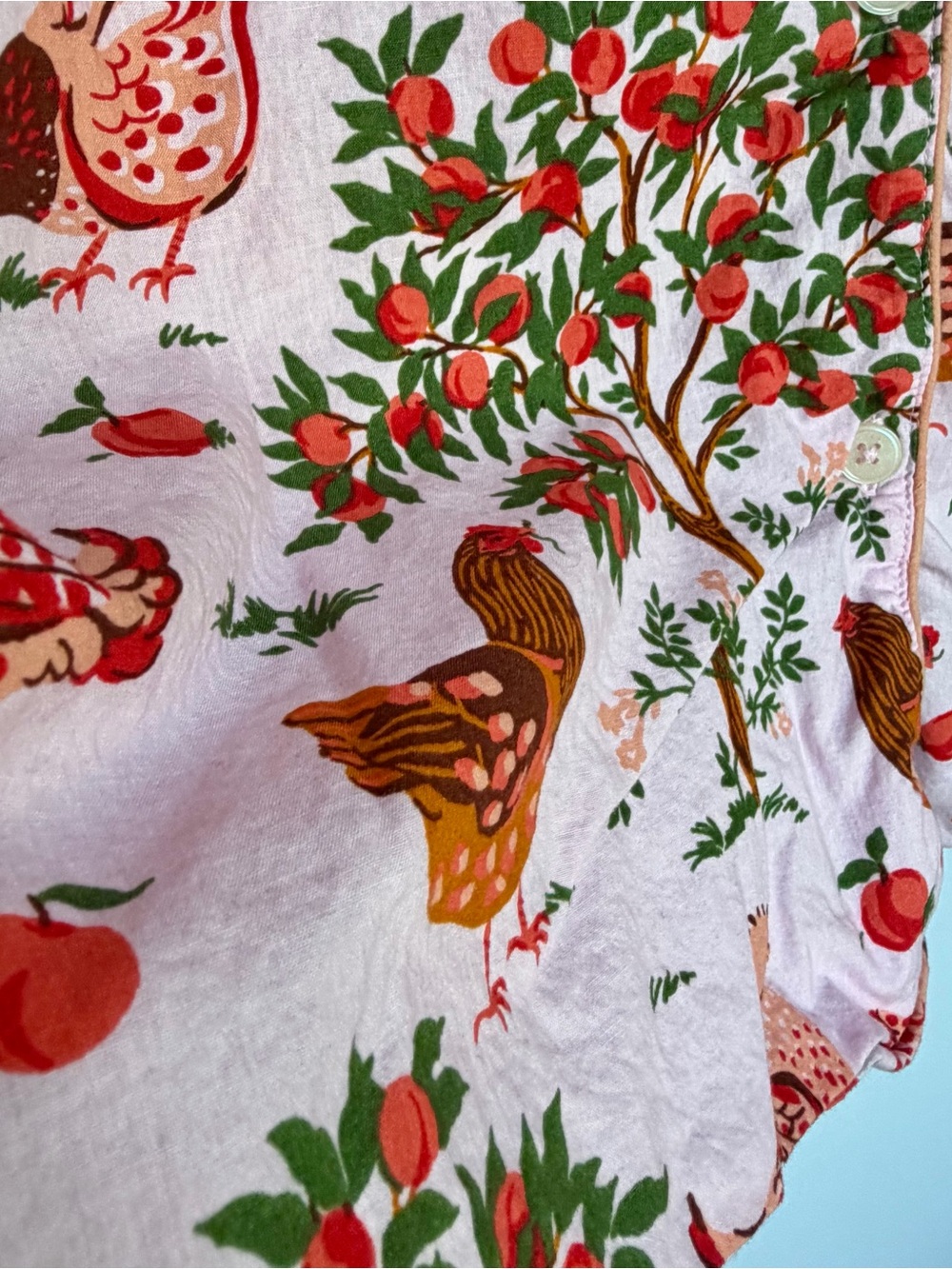Printfresh Hen House Chicken Orchard Pajama Top Sz M Pink Organic Cotton Cottage - Picture 13 of 16